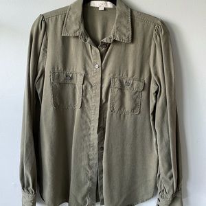 Green button up long sleeve T-shirt